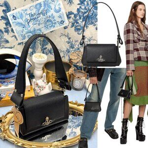 🆕 VIVIENNE WESTWOOD 🧿 NWT Small Black Hazel Bag - Vegan Saffiano - AUTH